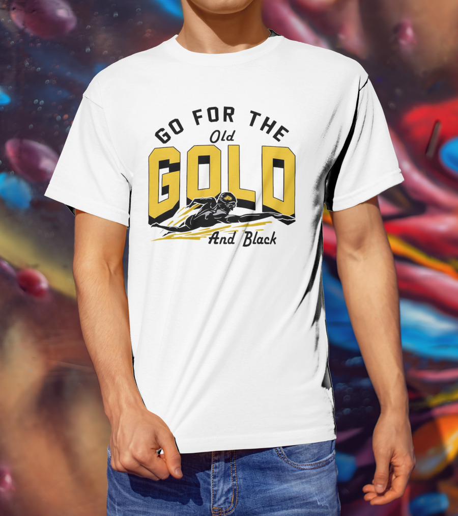 Go For The Old Gold And Black Gold Letters Swimming Scene T-Shirt