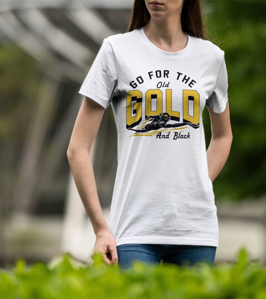 Go For The Old Gold And Black Gold Letters Swimming Scene T-Shirt