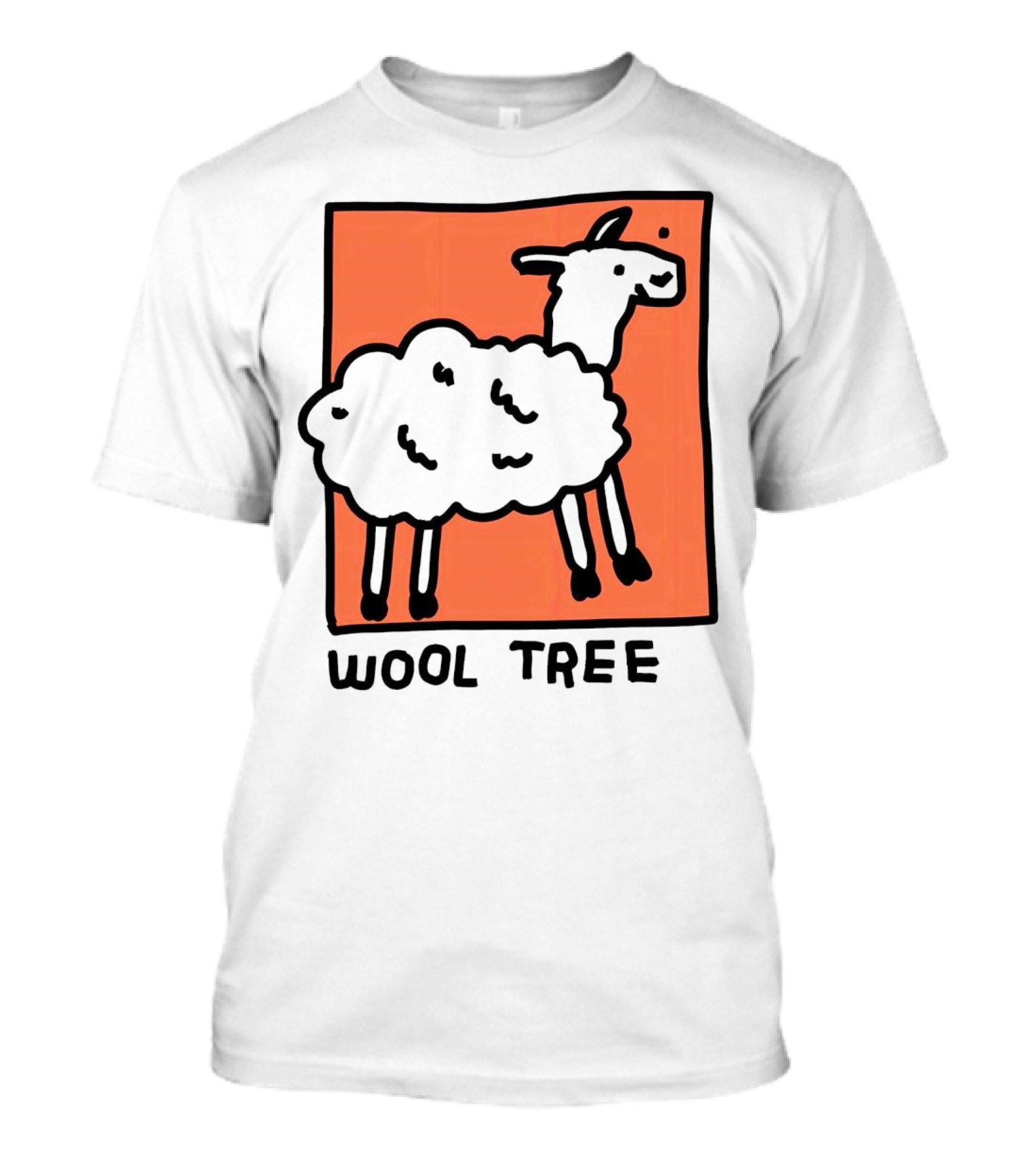 Wool Tree Black Sheep Illustration On Orange Background T-Shirt