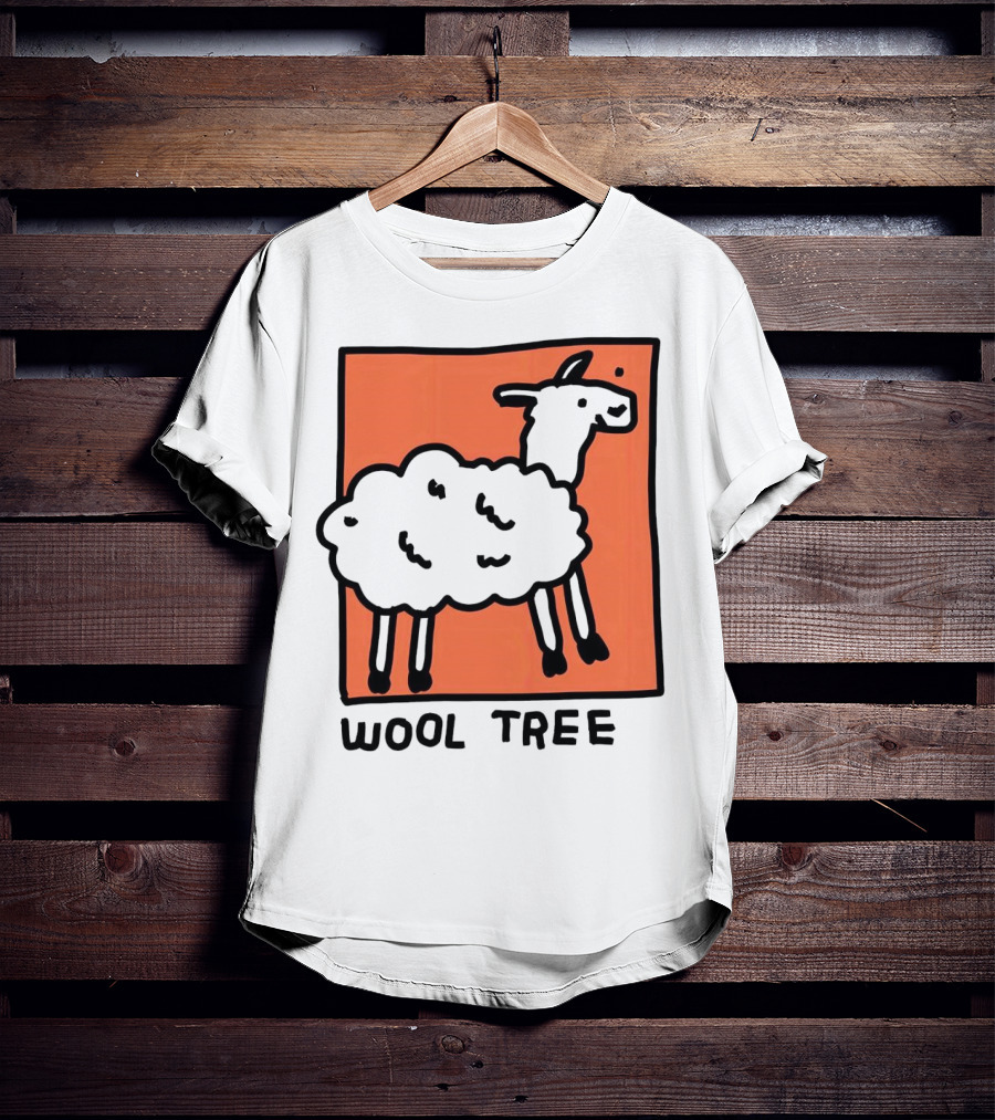 Wool Tree Black Sheep Illustration On Orange Background T-Shirt