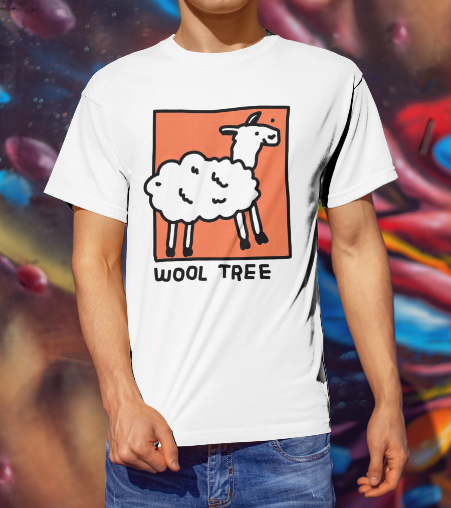 Wool Tree Black Sheep Illustration On Orange Background T-Shirt
