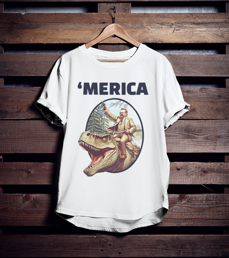 'Merica Chris Long Teddy Roosevelt Riding Allosaurus T-Shirt