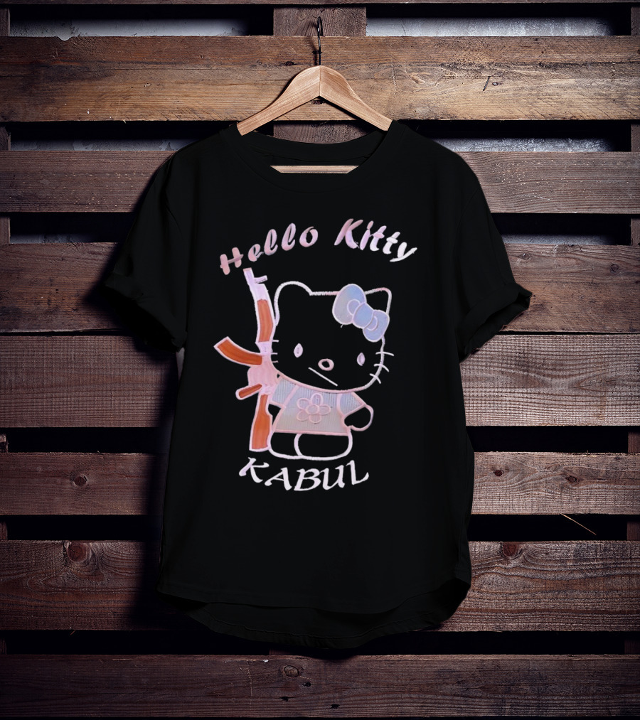 Hello Kitty Kabul Playful Twist On Iconic Character With Rifle T-Shirt