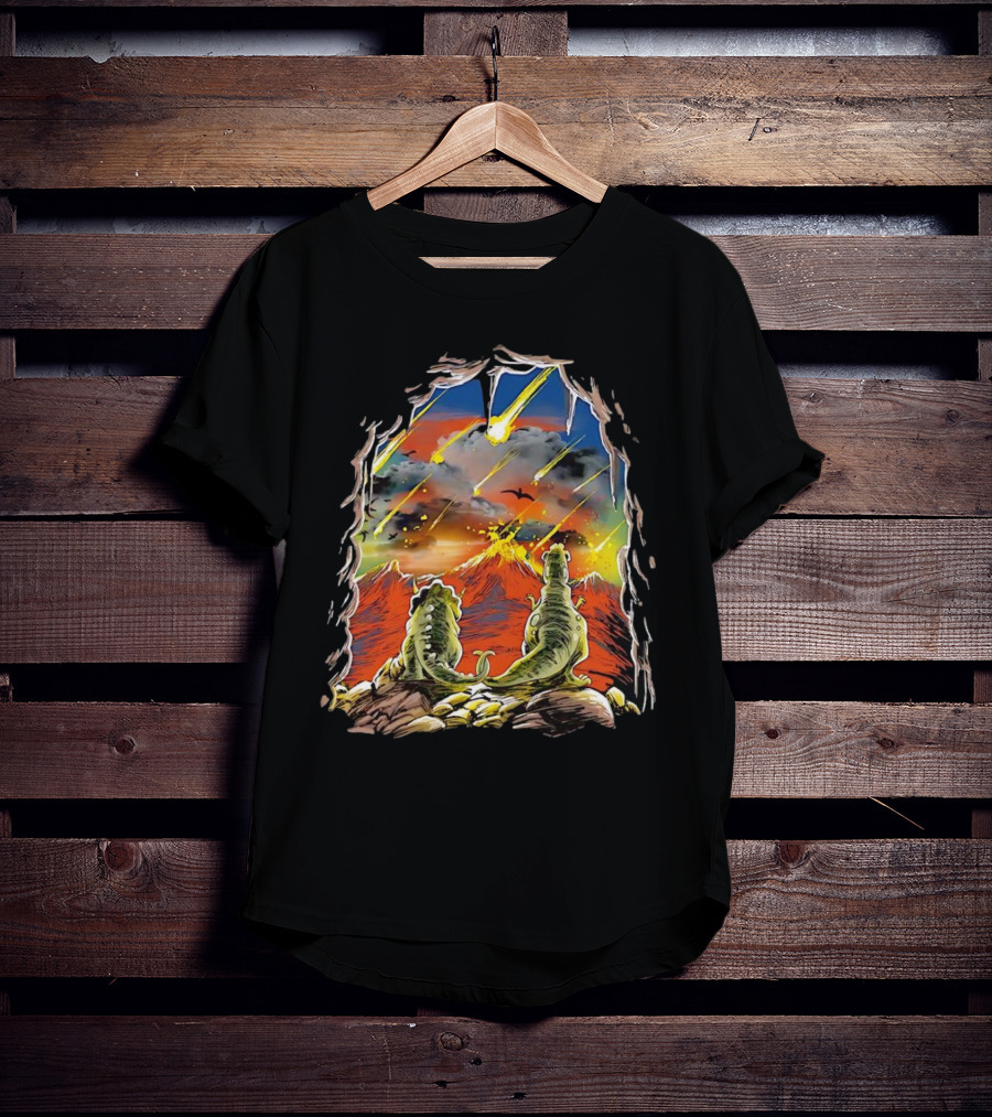 Dinosaur Project Extinction Meteor Apocalypse Volcanic Eruption Scene T-Shirt