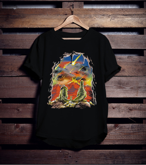 Dinosaur Project Extinction Meteor Apocalypse Volcanic Eruption Scene T-Shirt
