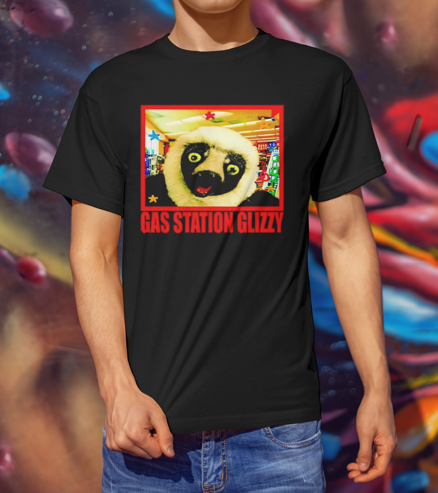 Gas Station Glizzy Funny Lemur Cartoon Inside Store T-Shirt