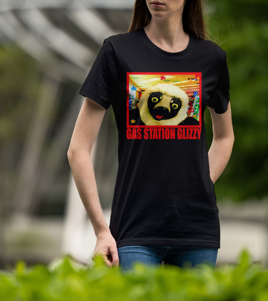 Gas Station Glizzy Funny Lemur Cartoon Inside Store T-Shirt