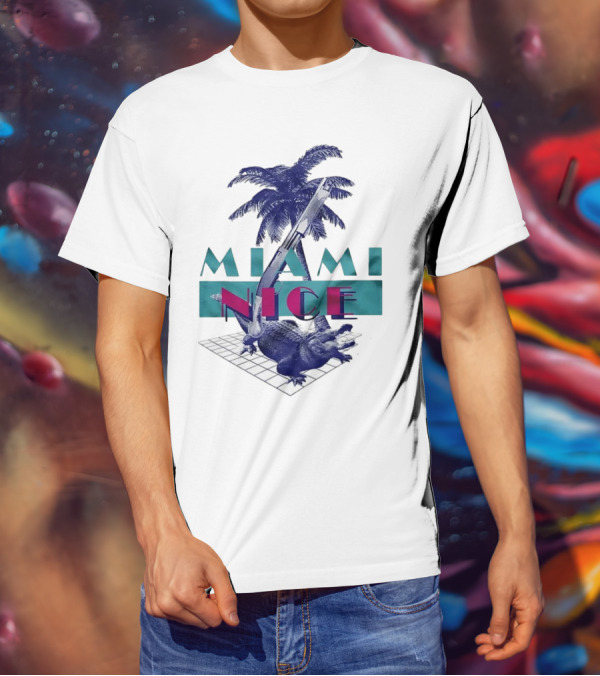 Miami Nice Gator Palm Tree Neon Vibes T-Shirt