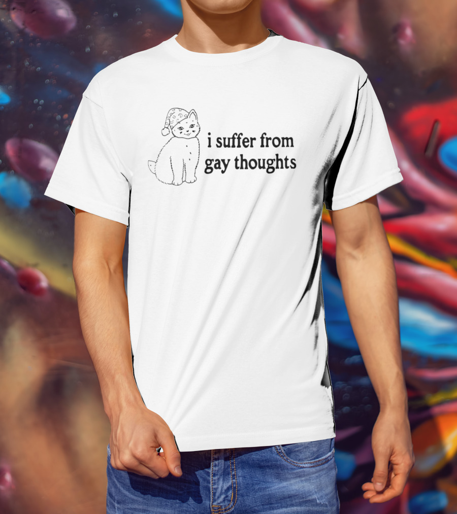 I Suffer From Gay Thoughts Cat Wearing Santa Hat T-Shirt