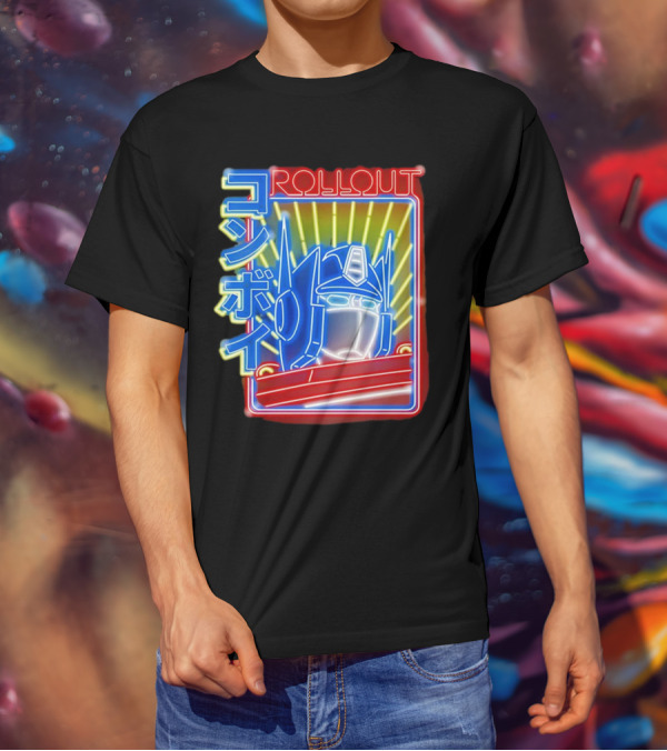 Rollout Neon Prime Robot Head With Japanese Characters T-Shirt