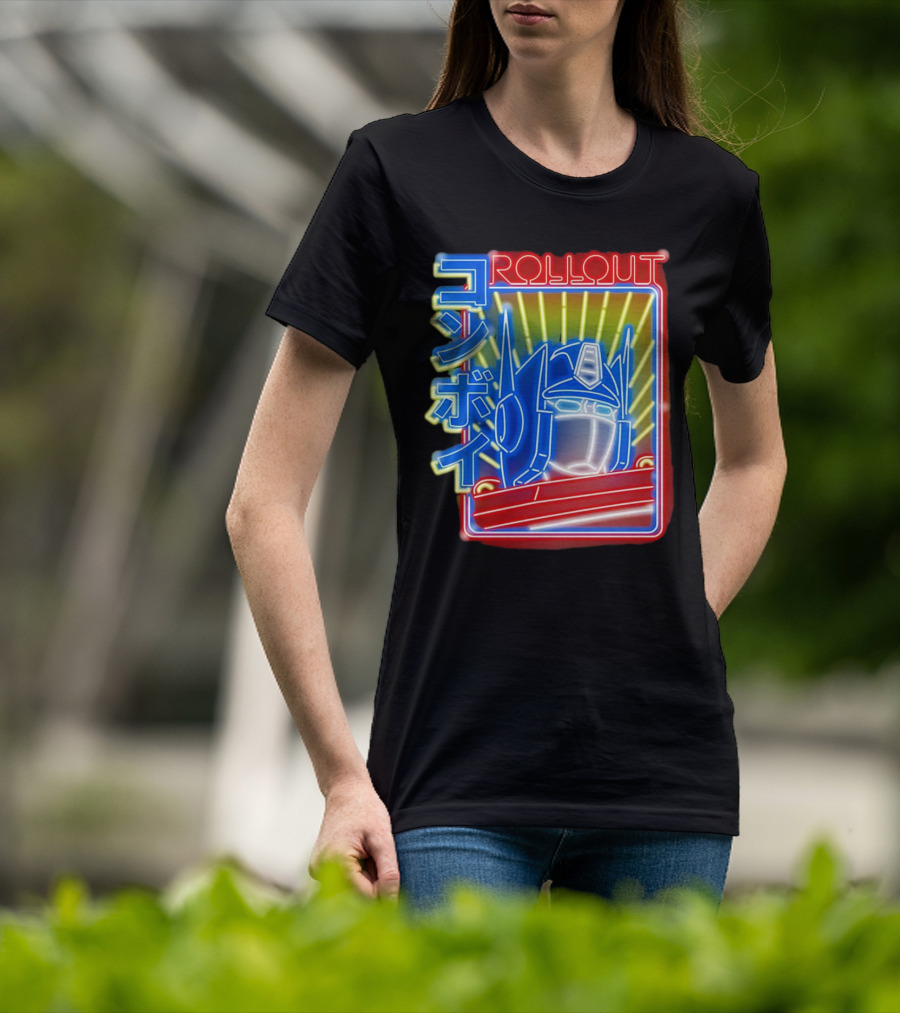 Rollout Neon Prime Robot Head With Japanese Characters T-Shirt
