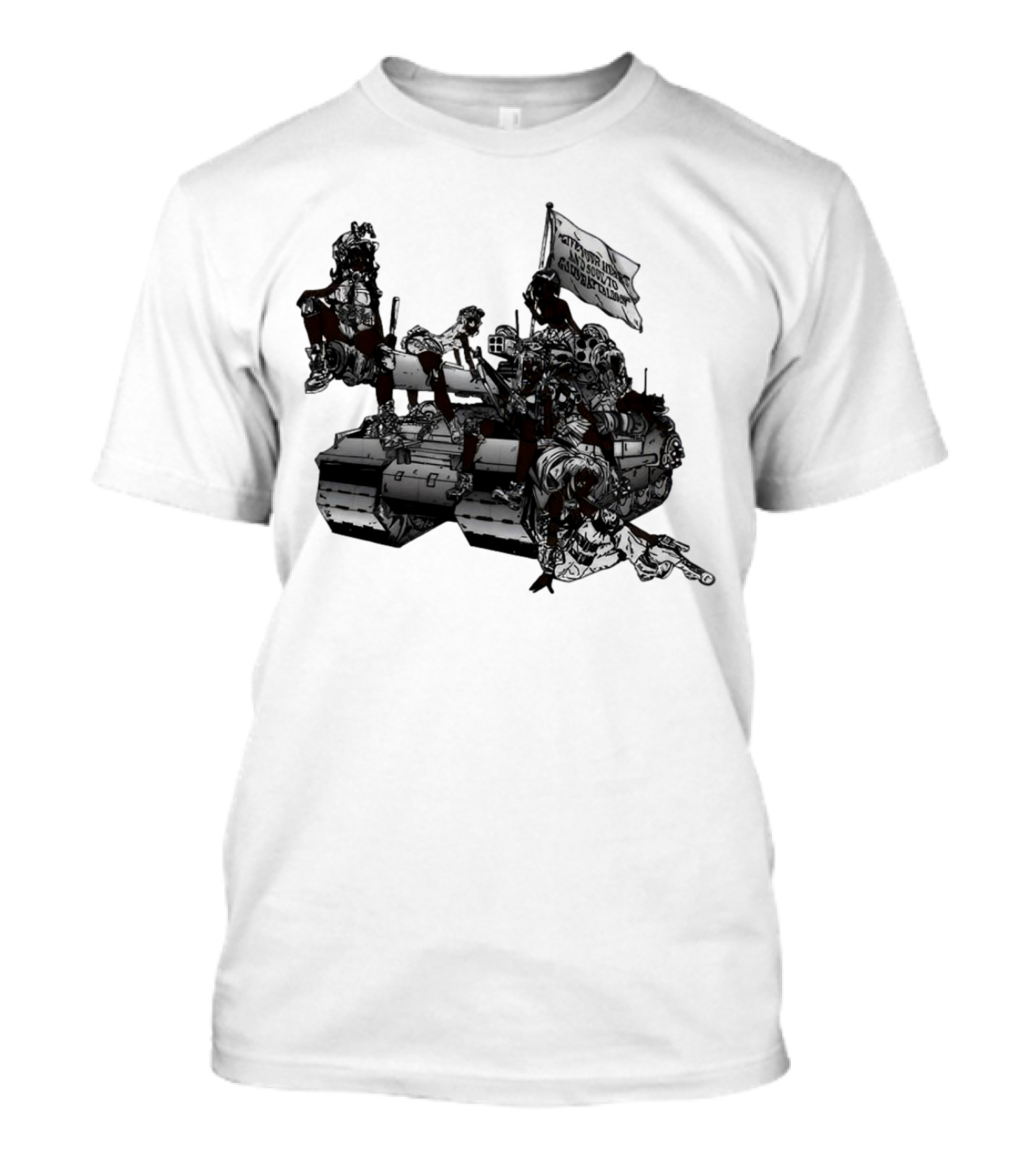 Gods Battalion Cloud White Ebony Battalion Tank With Warriors And Flag T-Shirt