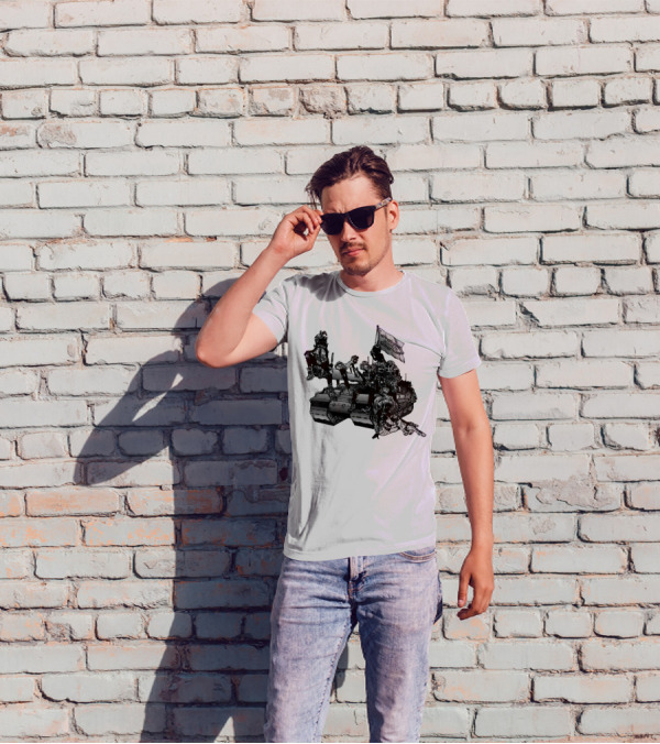 Gods Battalion Cloud White Ebony Battalion Tank With Warriors And Flag T-Shirt