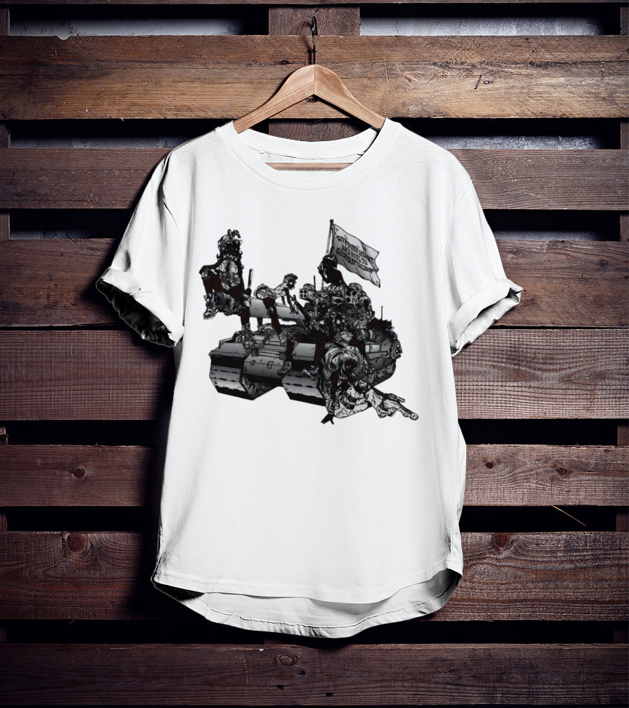 Gods Battalion Cloud White Ebony Battalion Tank With Warriors And Flag T-Shirt