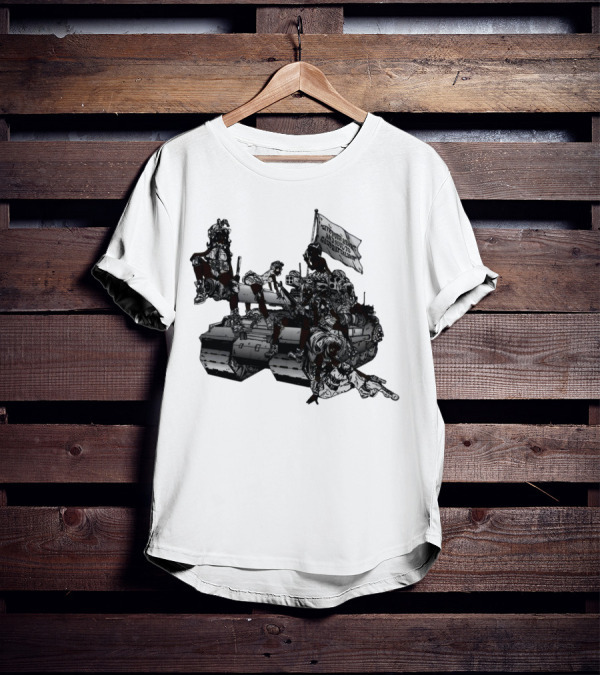 Gods Battalion Cloud White Ebony Battalion Tank With Warriors And Flag T-Shirt