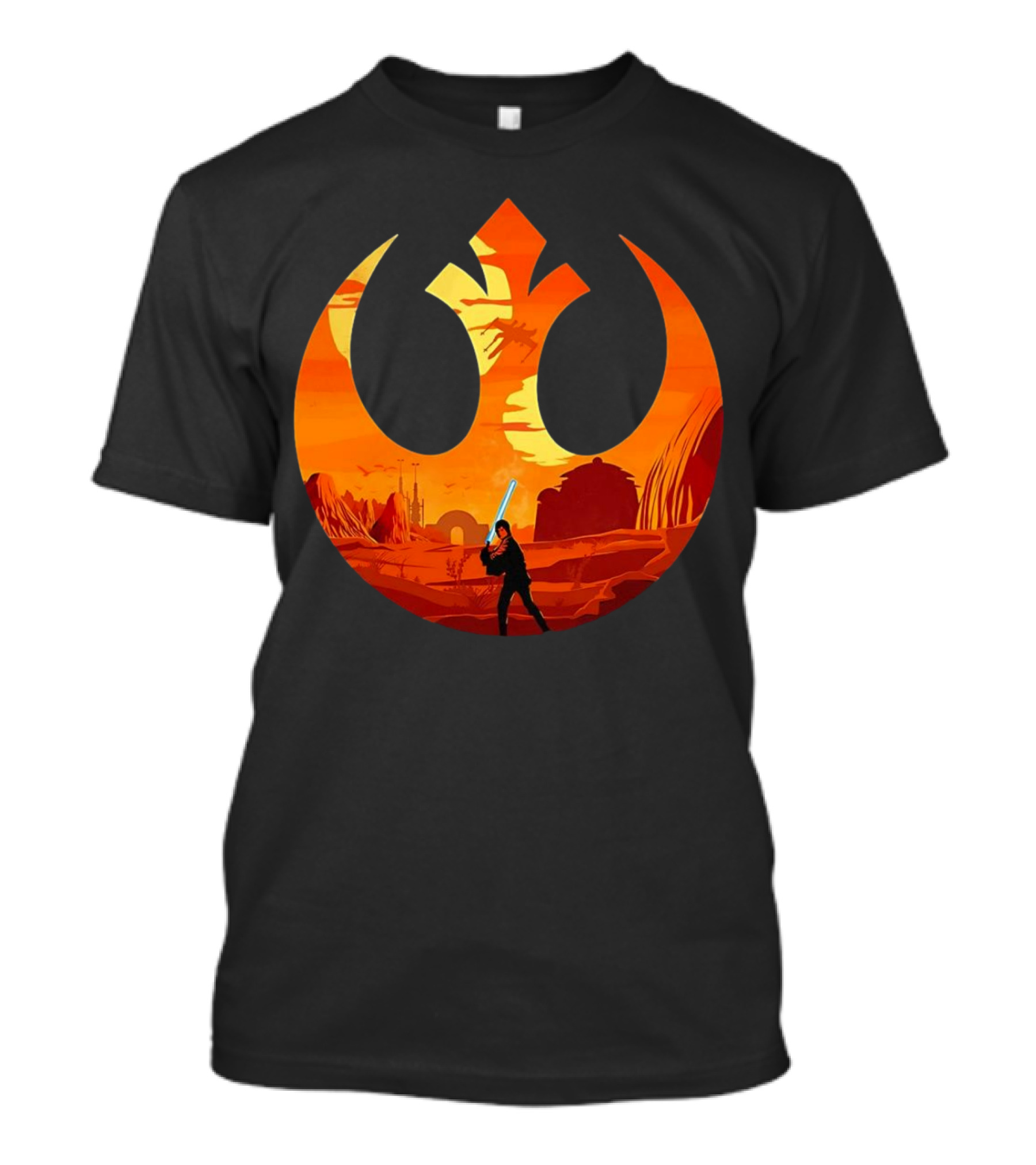 Luke Skywalker The Knight Farmer Tatooine Rebel Symbol Sunset Scene T-Shirt