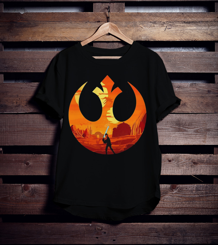 Luke Skywalker The Knight Farmer Tatooine Rebel Symbol Sunset Scene T-Shirt