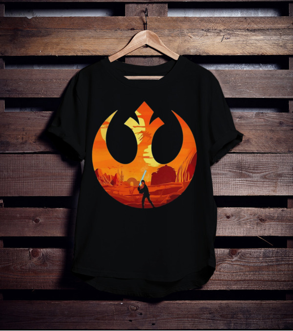 Luke Skywalker The Knight Farmer Tatooine Rebel Symbol Sunset Scene T-Shirt