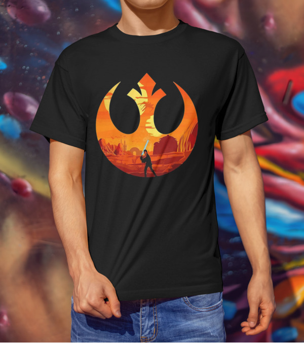 Luke Skywalker The Knight Farmer Tatooine Rebel Symbol Sunset Scene T-Shirt