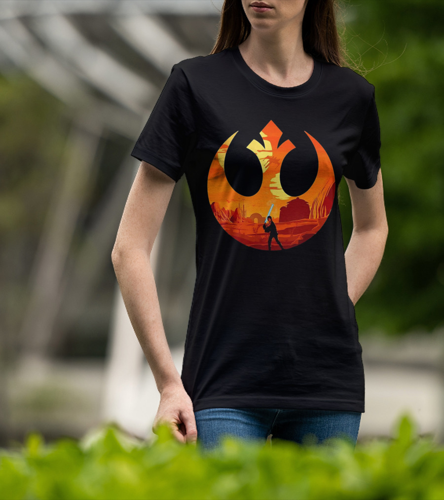 Luke Skywalker The Knight Farmer Tatooine Rebel Symbol Sunset Scene T-Shirt