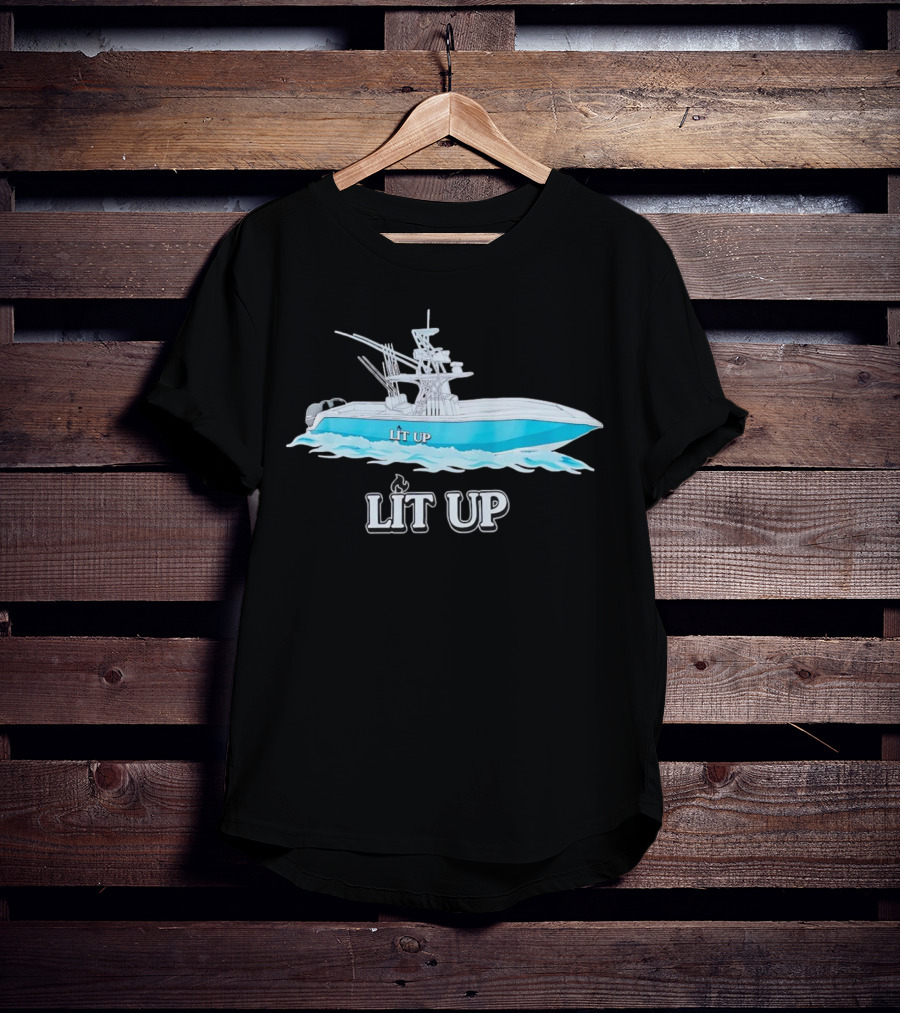 LIT UP Boat Illuminated With Blue Waves T-Shirt