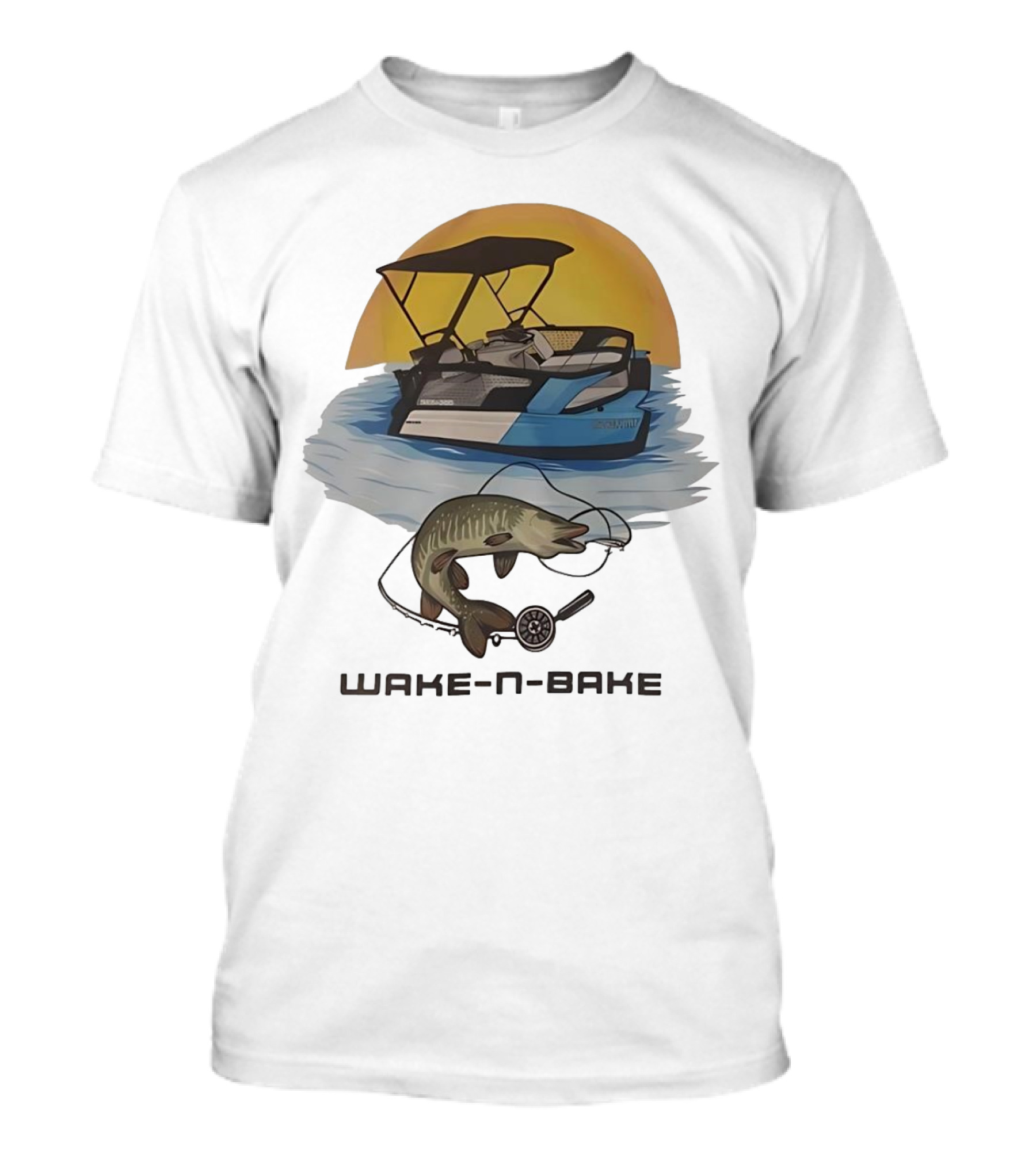 Wake N Bake Fishing Boat Sunrise Catch T-Shirt