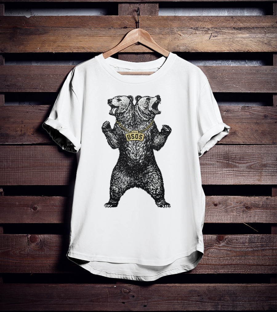 Double Osos Natural Bear Fierce Dual-Headed Roaring Emblem T-Shirt