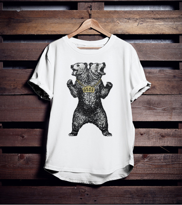 Double Osos Natural Bear Fierce Dual-Headed Roaring Emblem T-Shirt