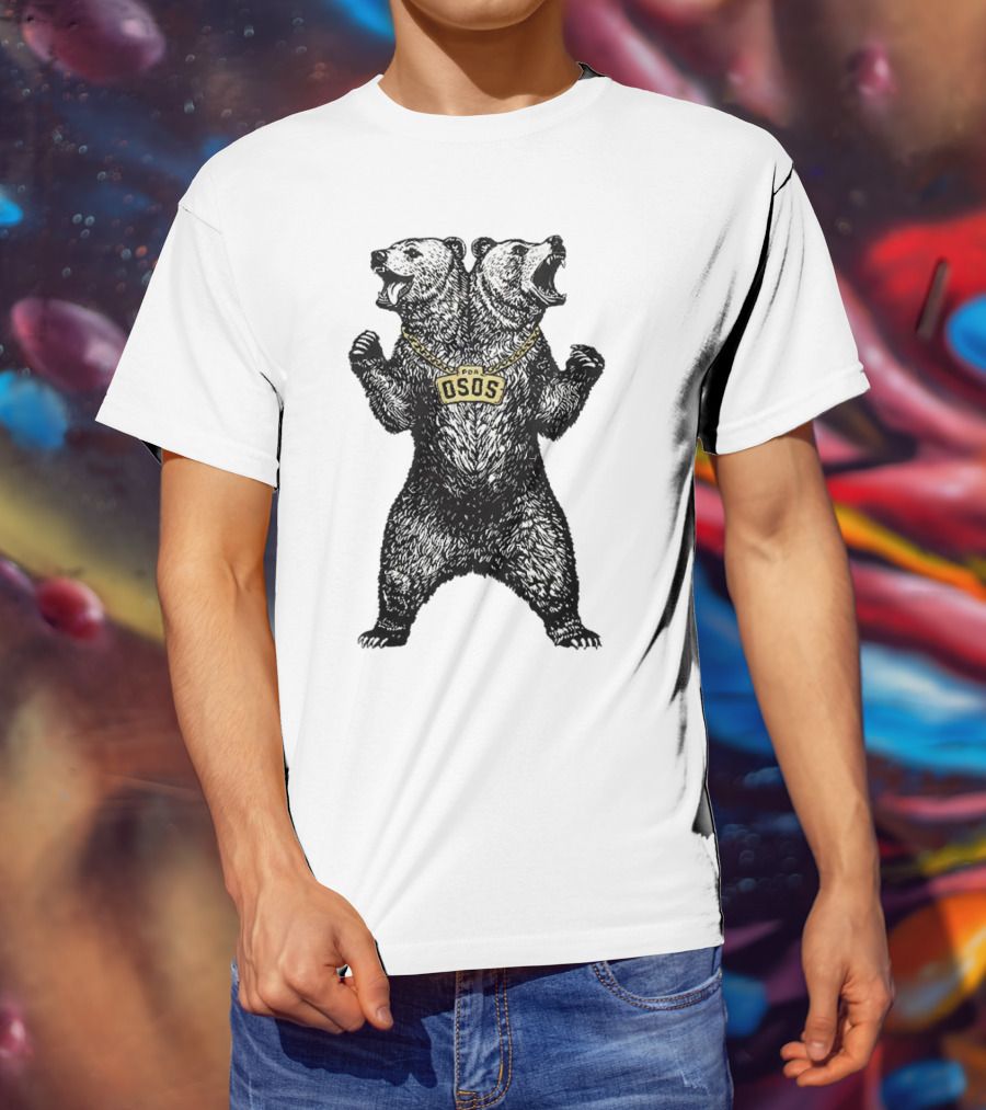 Double Osos Natural Bear Fierce Dual-Headed Roaring Emblem T-Shirt