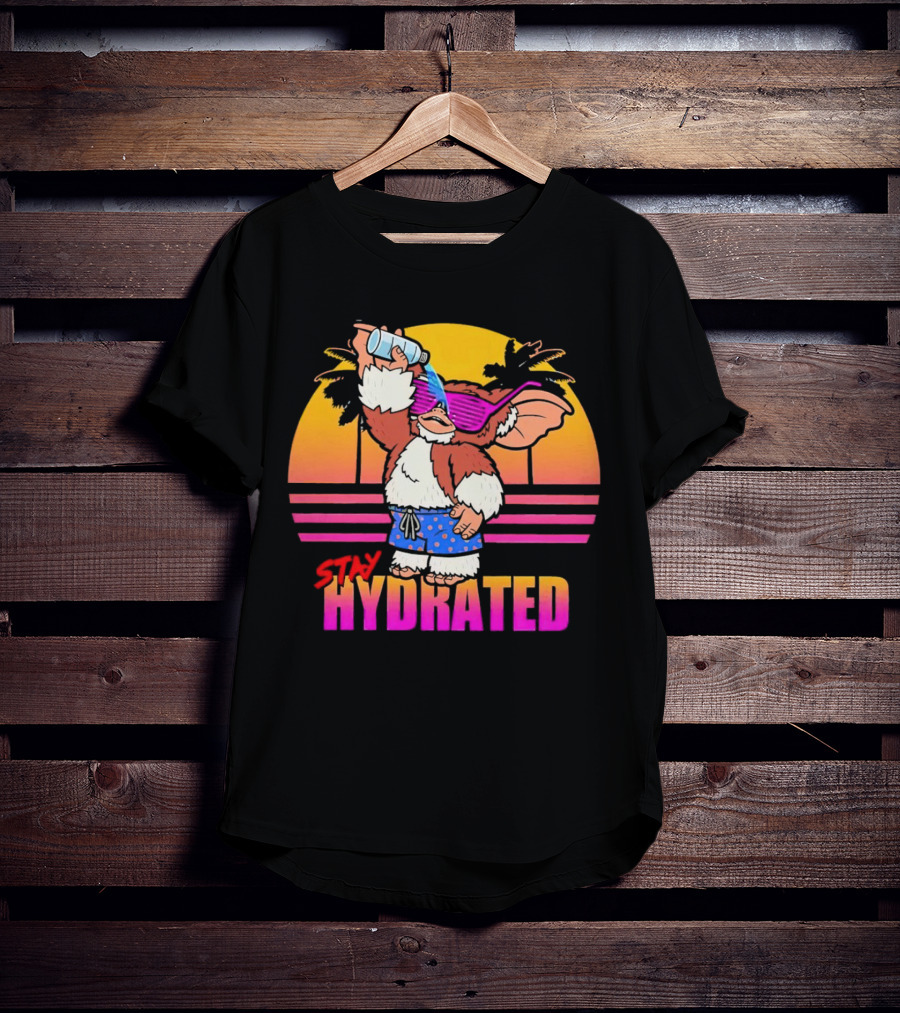 Stay Hydrated Gizmo Summer Beach Vibes With Sunset And Palm Trees T-Shirt