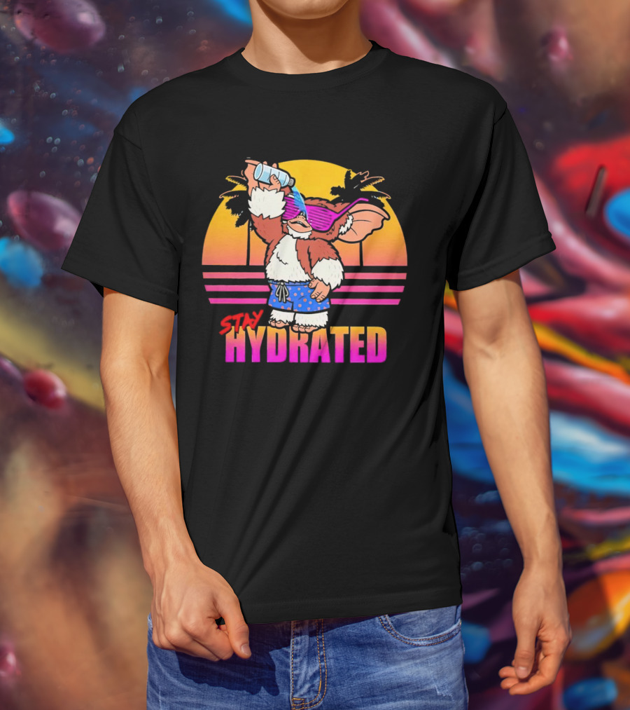Stay Hydrated Gizmo Summer Beach Vibes With Sunset And Palm Trees T-Shirt
