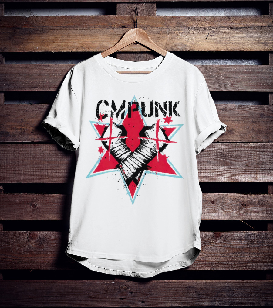 CM Punk Clobber McIntyre Logo Stars Fist Red Blue T-Shirt