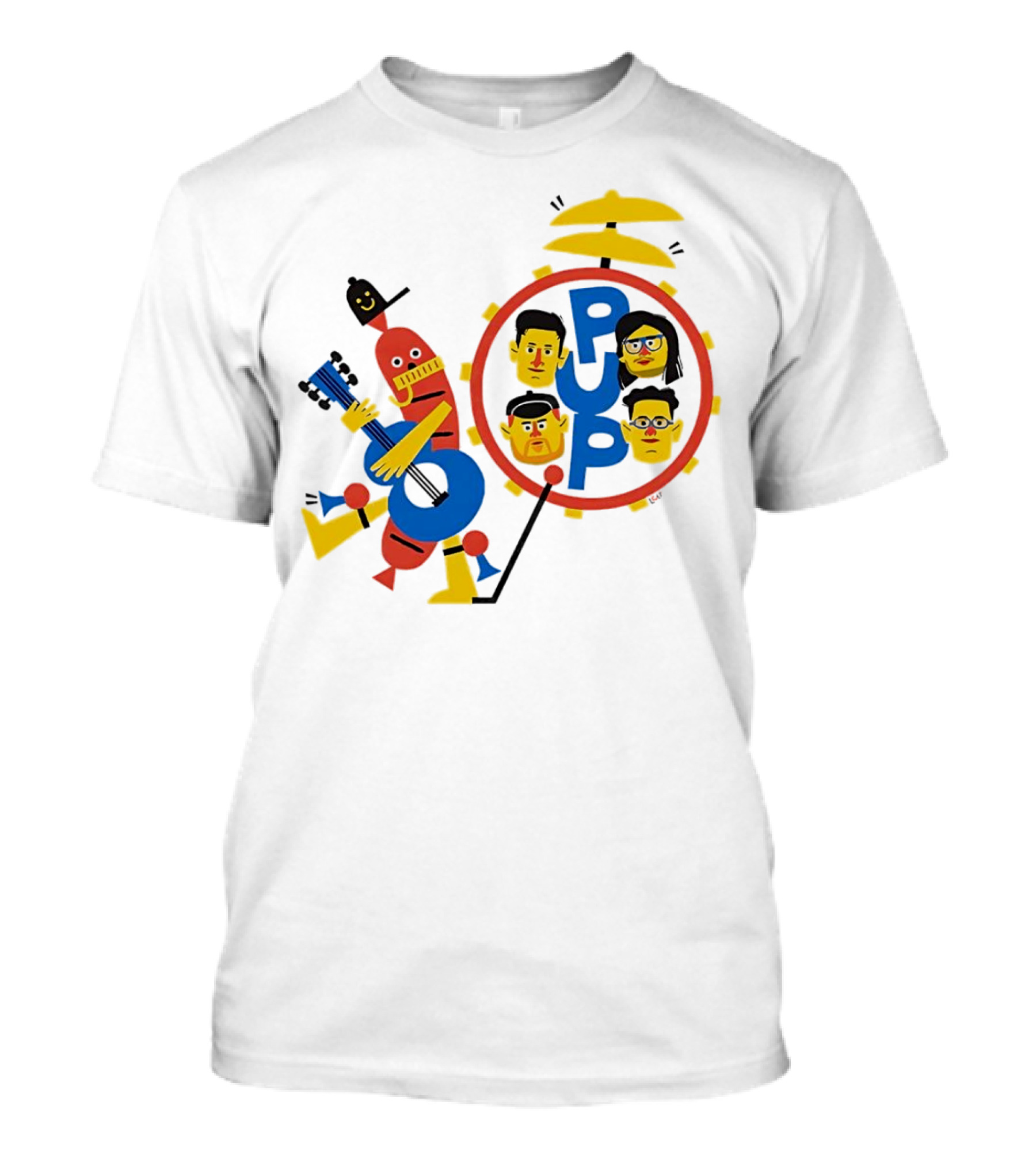 Band Of Wiener Pup Drum Faces And Guitar Character T-Shirt