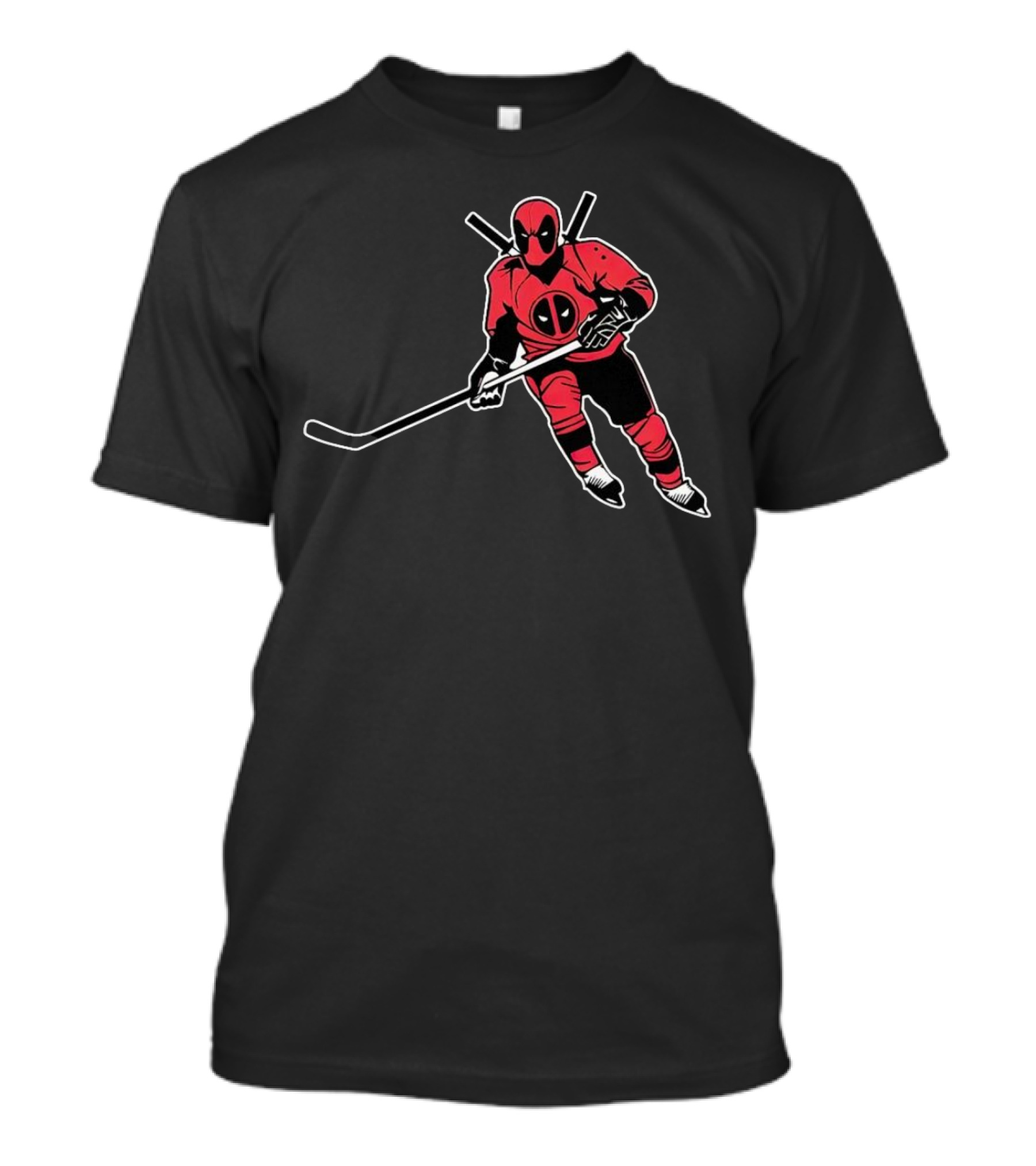 Deadpool Playing Hockey With Iconic Mask And Costume T-Shirt