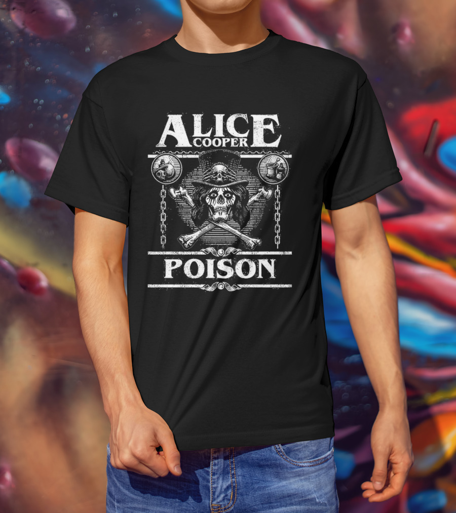 Alice Cooper Skull Chains Poison Crossbones Hat T-Shirt