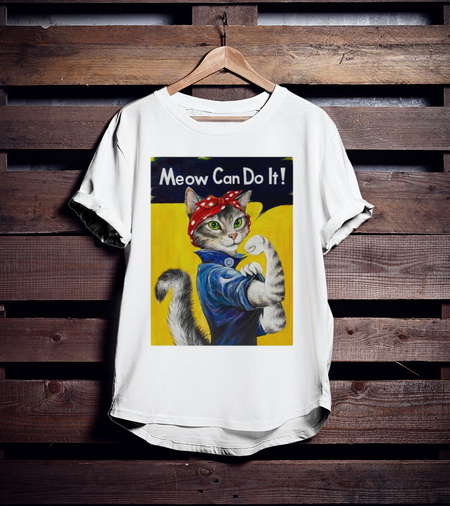 Meow Can Do It Rosie The Riveter Cat Red Bandana T-Shirt