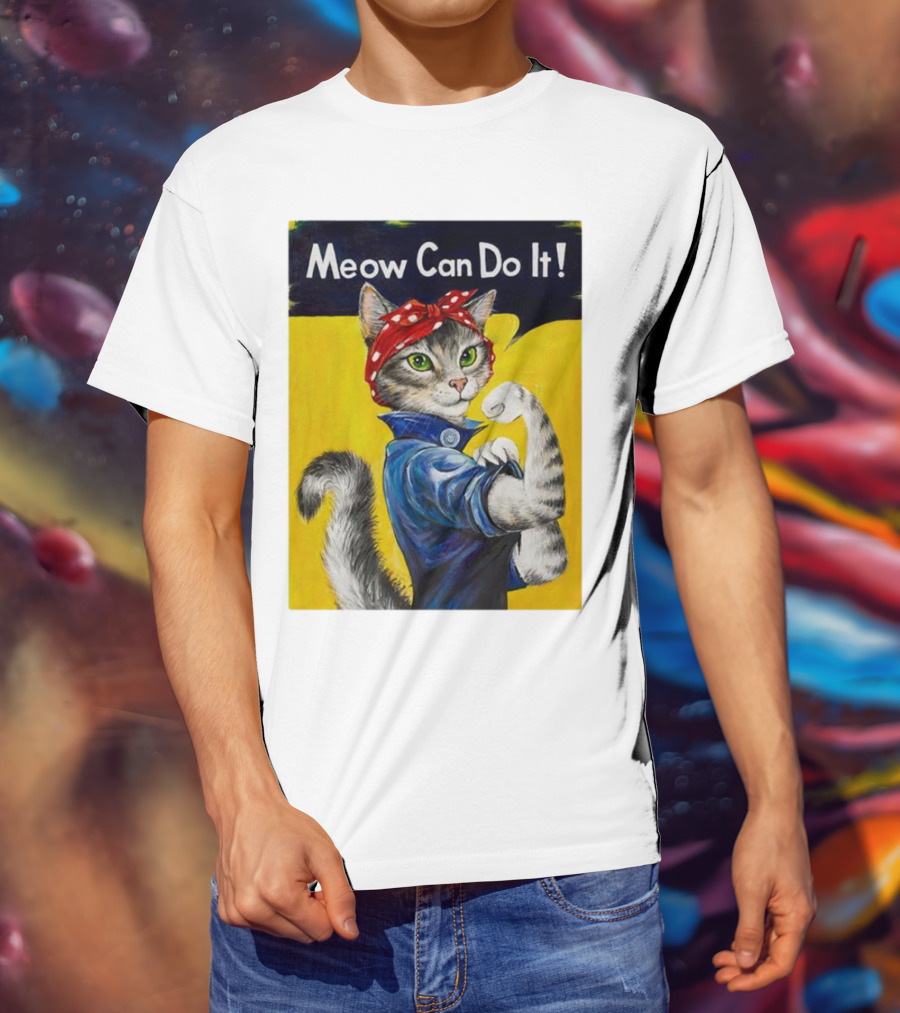 Meow Can Do It Rosie The Riveter Cat Red Bandana T-Shirt