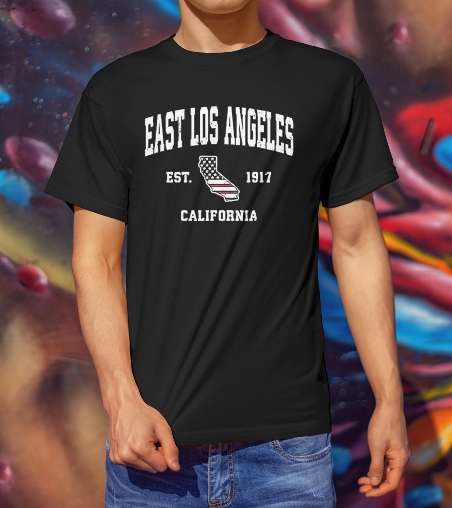 East Los Angeles California Est 1917 United States Flag Map T-Shirt
