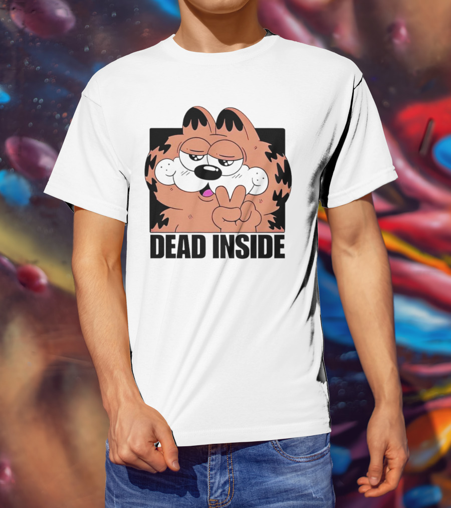 Garfield Dead Inside Peace Sign Iconic Meme T-Shirt