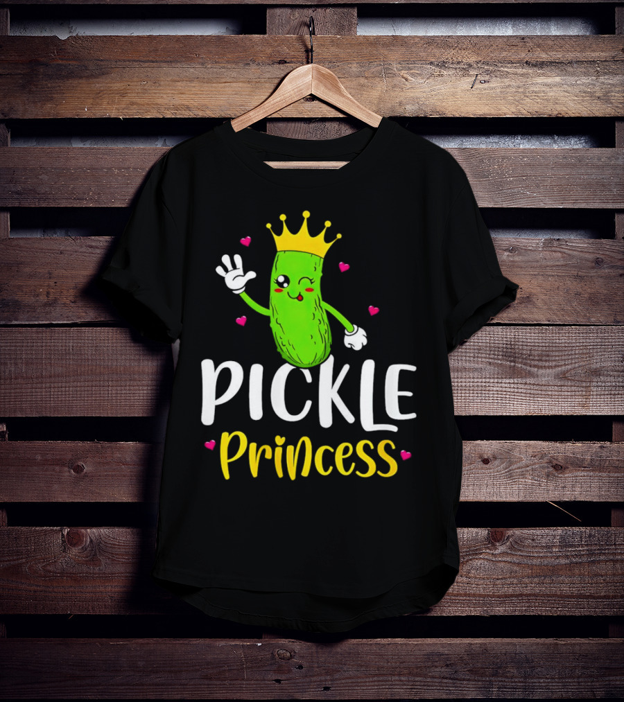 Pickle Princess Cute Crowned Character With Hearts T-Shirt