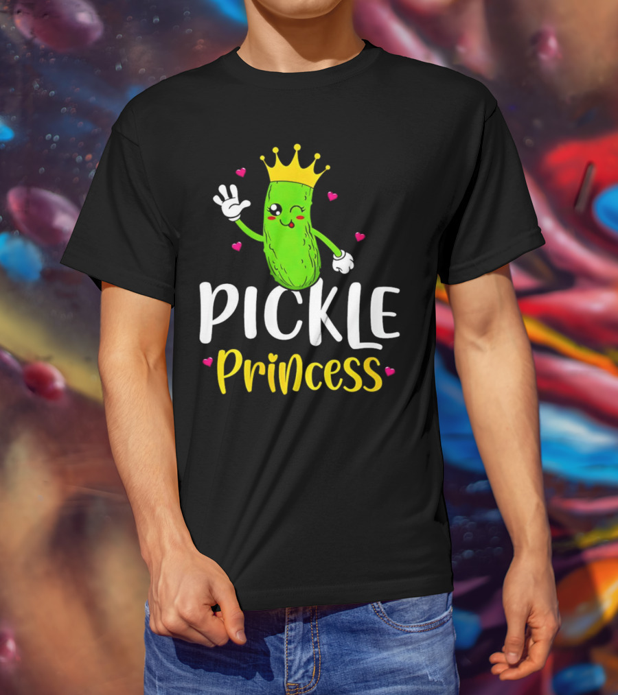 Pickle Princess Cute Crowned Character With Hearts T-Shirt