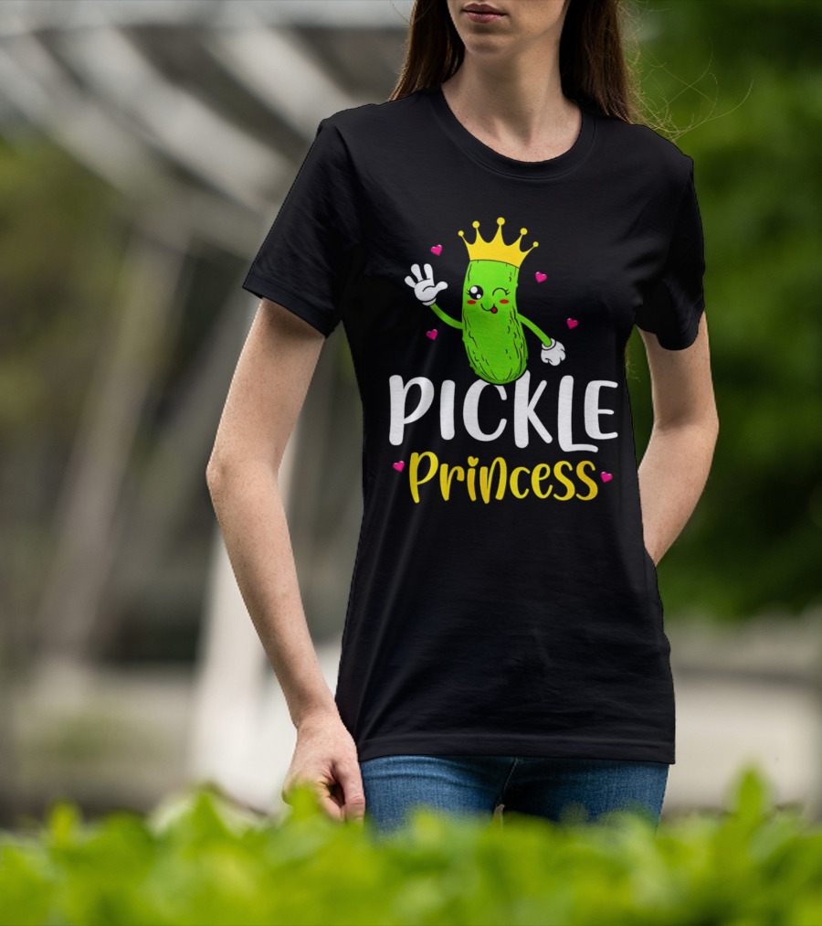 Pickle Princess Cute Crowned Character With Hearts T-Shirt