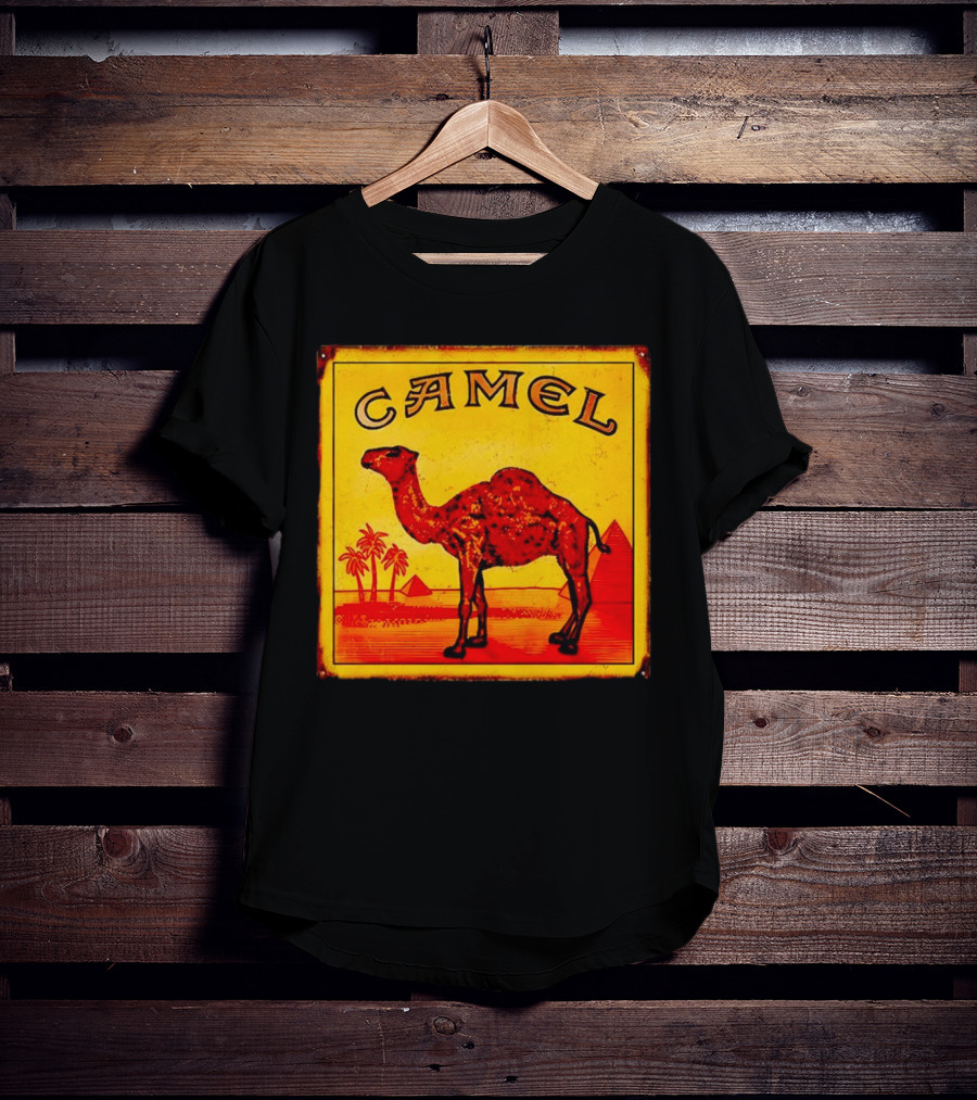 Vintage Camel Cigarettes Logo Yellow Square With Red Camel And Pyramids T-Shirt
