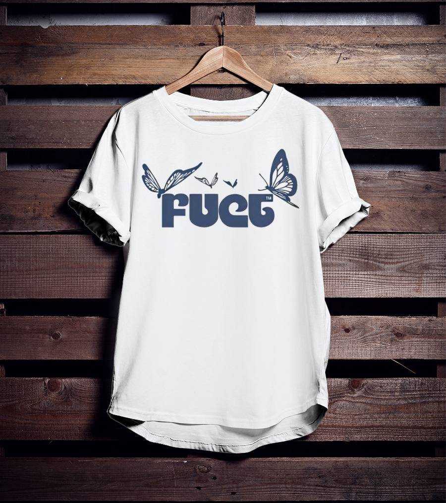 Fuct Butterfly Bold Text With Blue Butterflies T-Shirt