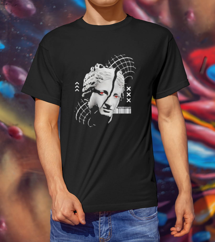 Packgod Formal Distorted Classical Art With Red Eyes And Barcode T-Shirt