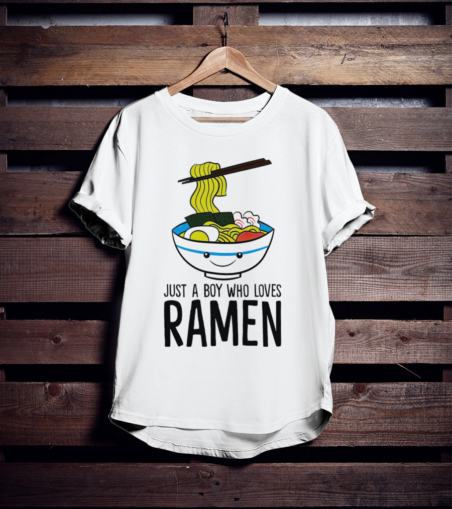 Just A Boy Who Loves Ramen Cute Smiling Bowl Of Noodles T-Shirt
