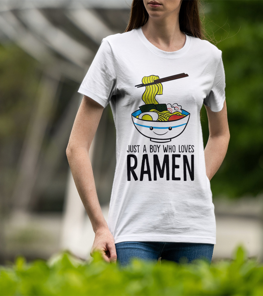 Just A Boy Who Loves Ramen Cute Smiling Bowl Of Noodles T-Shirt