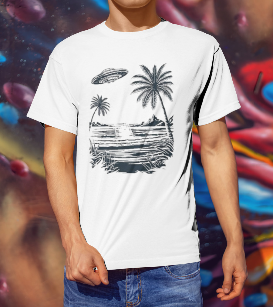 Into The AM Tropical Encounter Vintage UFO Palm Landscape T-Shirt