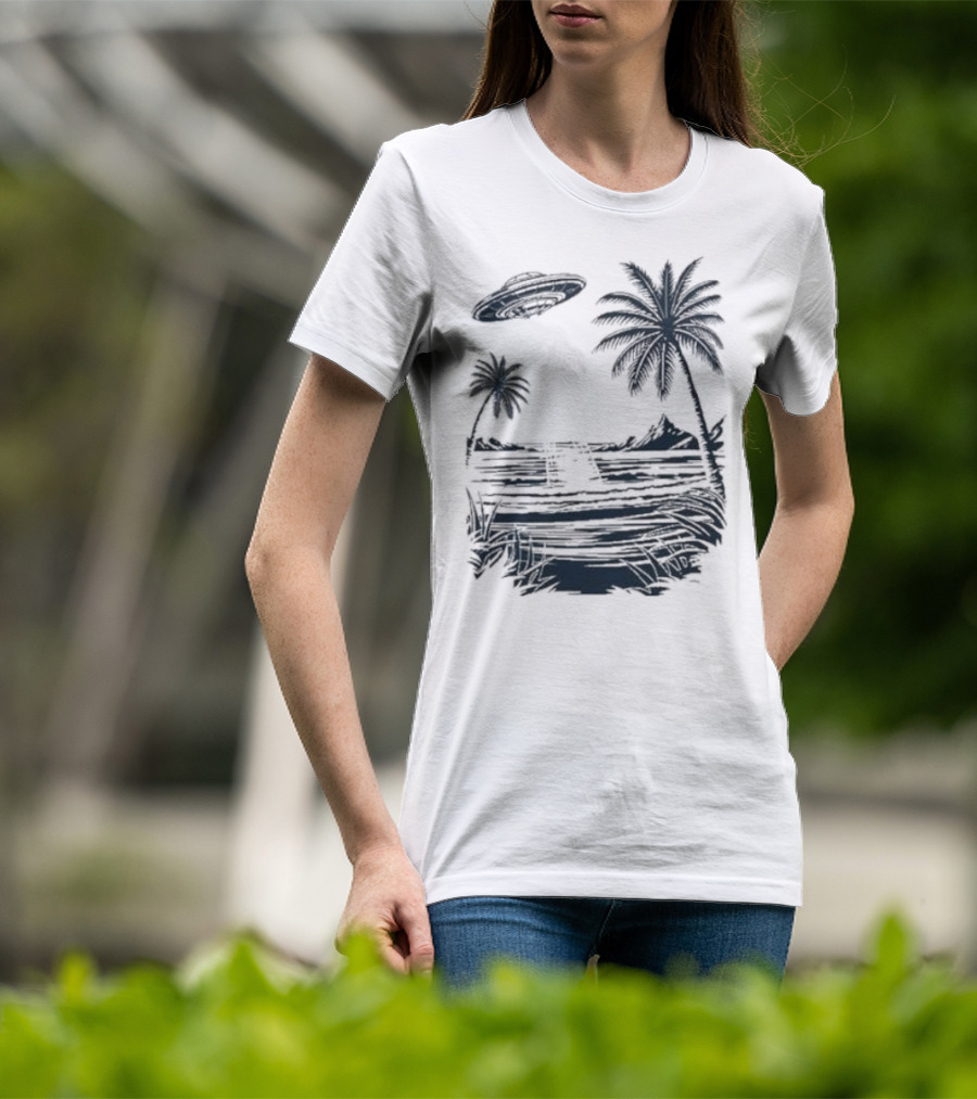 Into The AM Tropical Encounter Vintage UFO Palm Landscape T-Shirt
