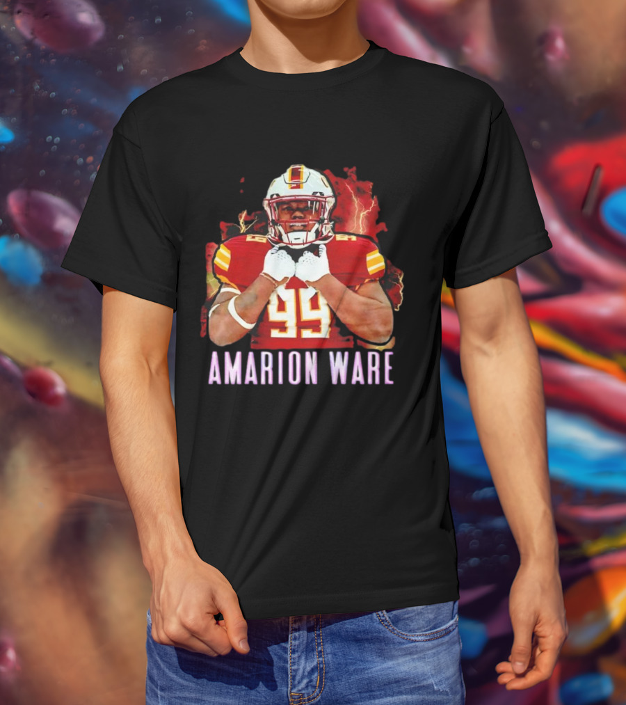 Amarion Ware ULM Warhawks 99 Football Player Lightning Background T-Shirt